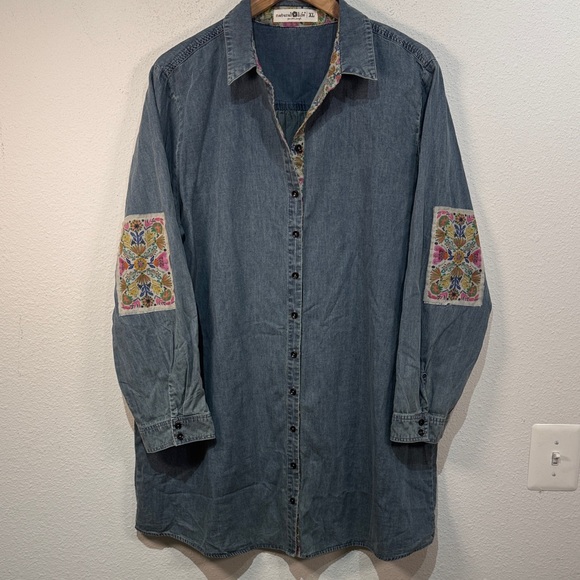 NATURAL LIFE Denim Dress with Floral Patchwork size XL - Picture 3 of 8